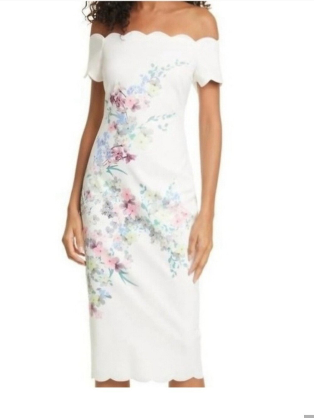 Ted Baker White Floral Cowl Neck Midi Dress
